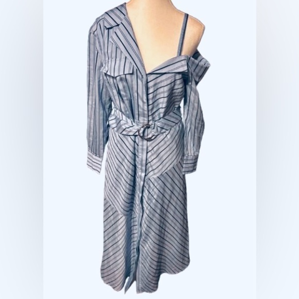 NWT cinq à sept Extra Small Striped Button Dress Midi Off Shoulder Marcella Maxi
